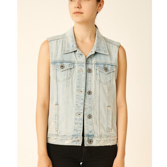 Abercrombie & Fitch Light Wash Distressed Denim Vest Women's Size Large - Picture 1 of 7